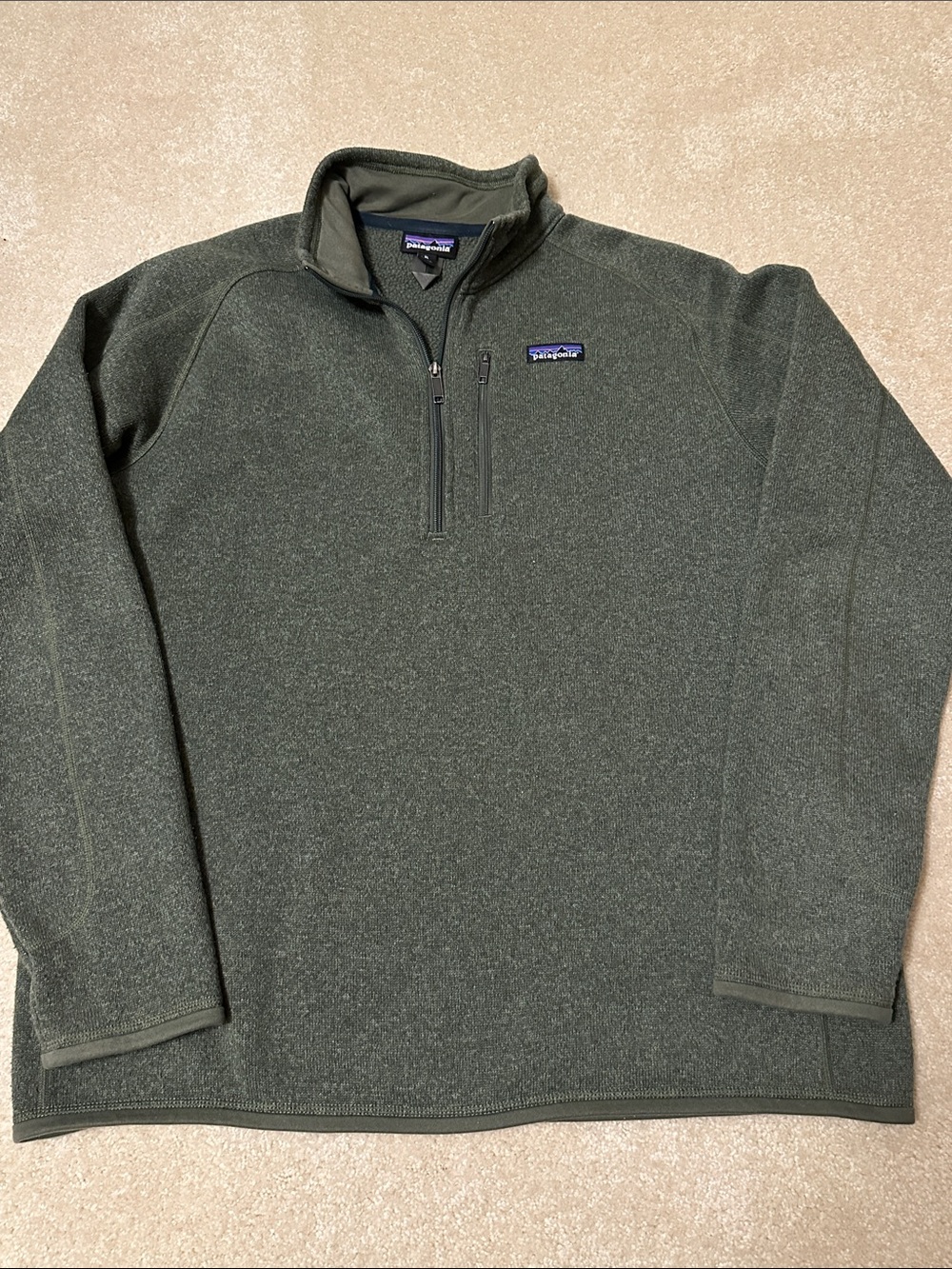 Patagonia Men’s Better Sweater Olive Green 1/4 zip Fleece Pullover size XL